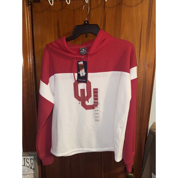 WOMENS UNIVERSITY Of Oklahoma OU Sooners White Crimson Fanatics Hoody Small New - Picture 1 of 5